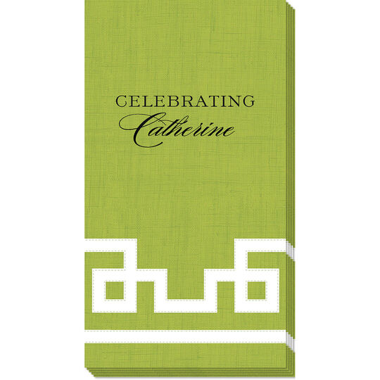 Moss Green Greek Key Caspari Guest Towels